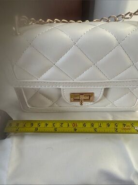 White Quilted Chain Shoulder Bag with Gold Hardware